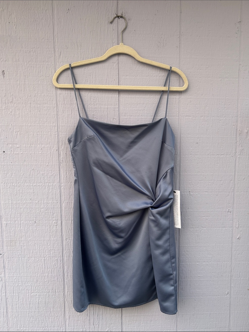 Top Shop Satin Twist-Front Slate Blue Mini Slip Dress